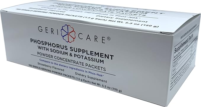 GeriCare Phosphorus Supplement Powder Packets Strawberry Flavor Supports Bone Strength &amp Energy Metabolism Nerve and Muscle Support Electrolyte Mineral Supplement 1.5g Each Packet (Box of 10