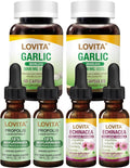 LOVITA Complete Wellness Bundle - 2 Propolis Drops 2 Odorless Garlic &amp 2 Echinacea Extracts Alcohol-Free Defense Kit (6 Pc Set)