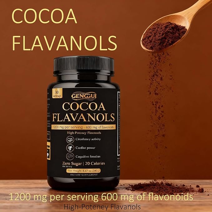 High Flavanol Cocoa Powder Supplement with 1200mg Flavanols &amp Flavonoids (600mg Epicatechin) for Heart Health Nitric Oxide Support &amp Energy 10X More Flavanols Than Regular Cocoa Powder (01)