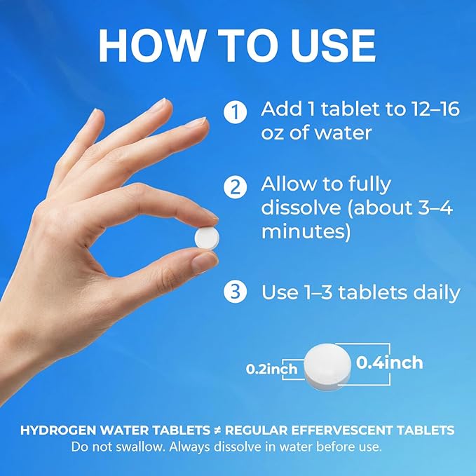 Hydrogen Water Tablets - 12 PPM H2 Molecular Hydrogen - 120 mg Magnesium-Based Reaction System - Supports Antioxidant Defense Cellular Health Energy &amp Brain Function - Non-GMO Unflavored 60 Tab