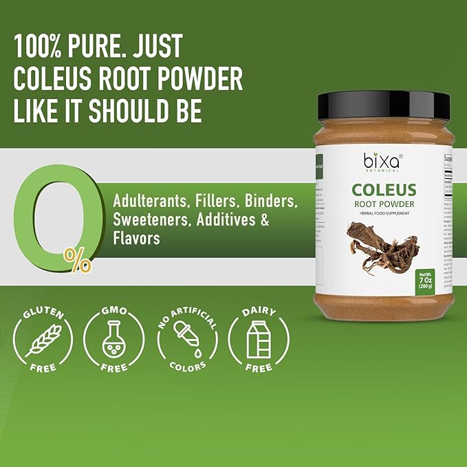 bixa BOTANICAL Coleus Forskohlii Root Powder | Forskolin-Rich Herb | 200 Grams / 7 OZ | Gluten Free Steam Treated Vegan 100% Pure.