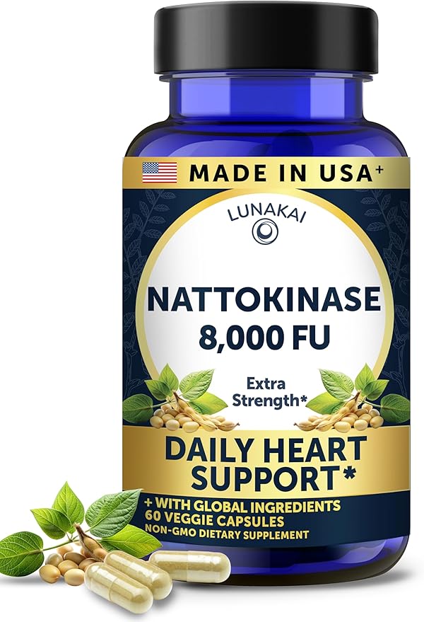 Lunakai USA Made Nattokinase Supplement – 400mg Natto Enzyme 8000 FU per Serving – Heart &amp Circulation Support – Non-GMO 60ct 4000 FU Capsule