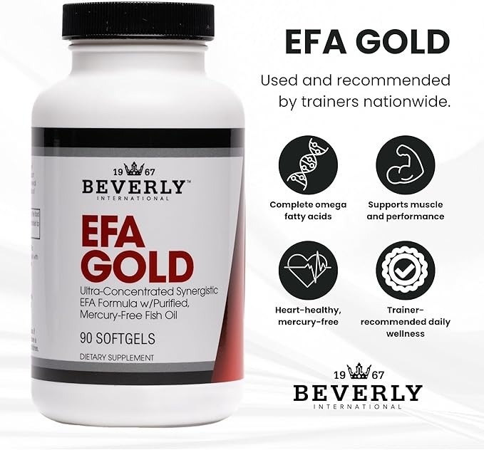 Beverly International EFA Gold 90 Softgel Capsules. High Potency Omega-3s EPA and DHA + Omega 6&amp9 Fatty Acids. Combination Fish Flaxseed and Borage Oil.