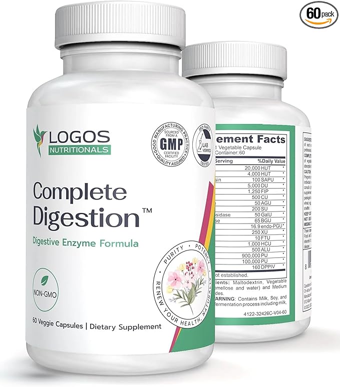 Vegan Digestive Enzymes Capsules for Digestive Health - Support Gut Health for Women and Men Super Enzymes Support Immunity and Alleviate Inflammation - Non-GMO 60 Capsules