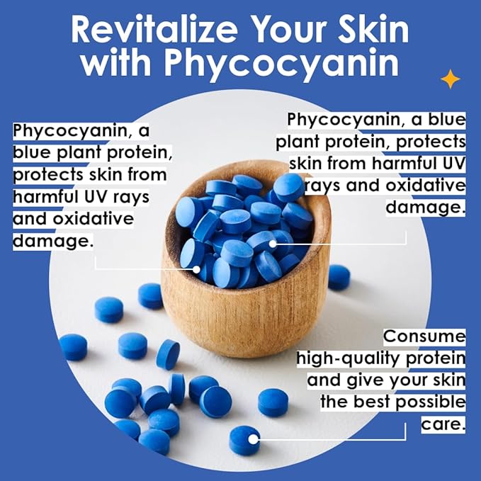 Earthrise PHYCONA - Skin Hydration Tablets with Spirulina Blue 330mg Tablets (150 Count) Gluten Free Keto Friendly Non-GMO 1-Month Supply