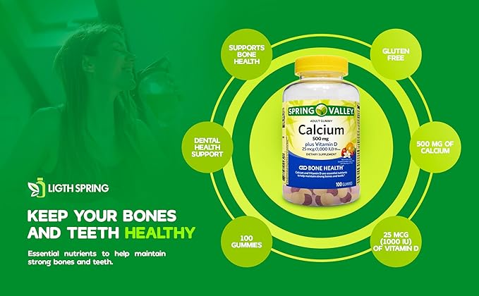 Calcium Plus Vitamin D Adult Gummies 500 mcg 1000 IU Assorted Flavors 100 Ct Bundle with Exclusive Vitamins &amp Minerals - A to Z - Better Ligth&ampSpring Guide (2 Items)