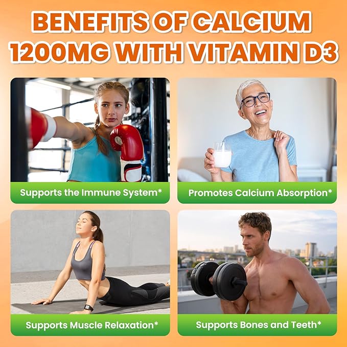 Calcium Citrate Gummies - 1200mg Calcium Gummies Supplements for Women &amp Men with Vitamin D3 K2 Magnesium Zinc High Absorption for Bone Muscle &amp Immune Support Orange Flavor 120 Count