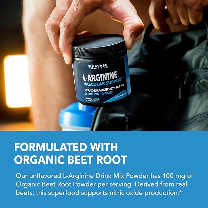 L-Arginine Powder - Nitric Oxide Supplement for Men and Women with L-Citrulline and Beet Root - Pre and Post Workout Support for Endurance and Recovery - Unflavored 1 Month Supply (30 Scoops)