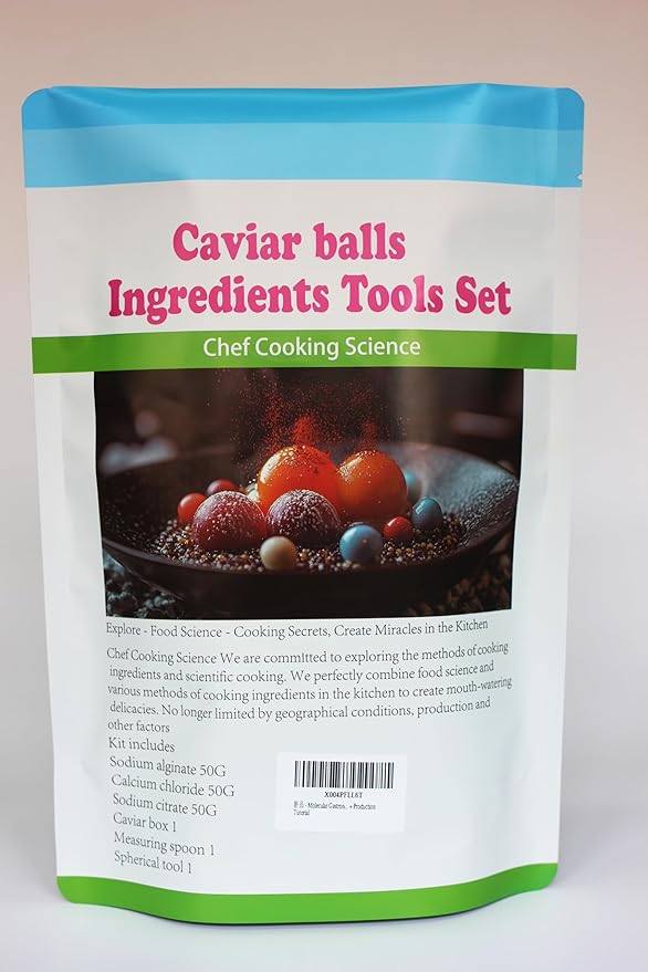Sodium alginate50G + Calcium Chloride50G + Sodium Citrate50G+ +Caviar Box + Measuring Spoon + Ball Tool + Production Tutorial-Molecular Gastronomy | Sphere Set | raw Materials