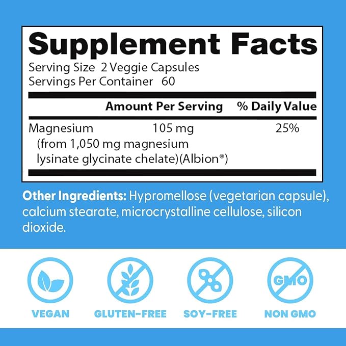 Doctor's Best High Absorption Magnesium Glycinate Lysinate 100% Chelated Non-GMO Vegan 120 Veggie Capsule (Pack of 1)