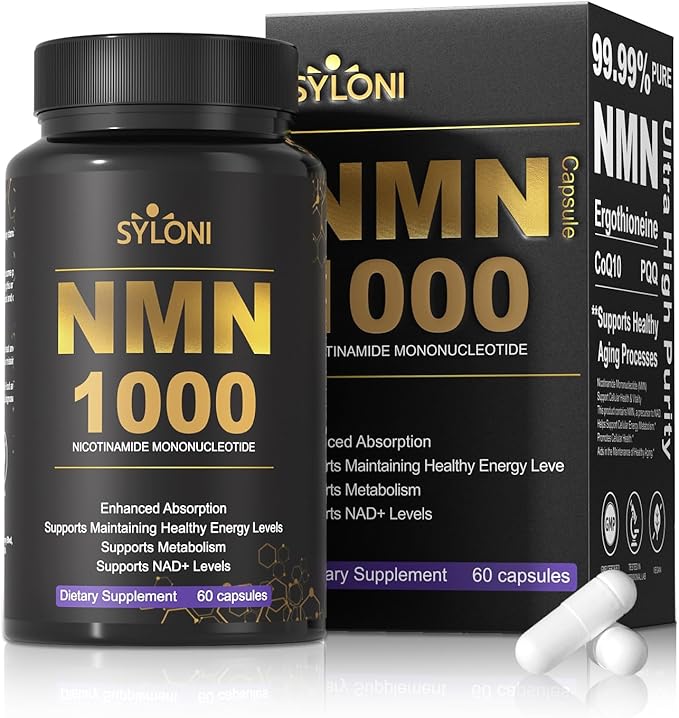 NMN Supplement 1000mg 99% Pure NMN 4-in-1 NAD+ Support with PQQ CoQ10 L-Ergothioneine 60 Capsules Nicotinamide Mononucleotide - Anti-Aging Energy Boost DNA Repair for Adults Vegan