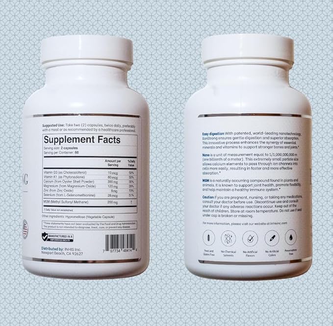 Nano Calcium Supplements for Bone Health 3X 120 Capsules with MSM Made in USA-Calcium Supplements Women Vitamin D3 with Calcium Supplement for Men Bone Support Vitamins for Bones and Joints