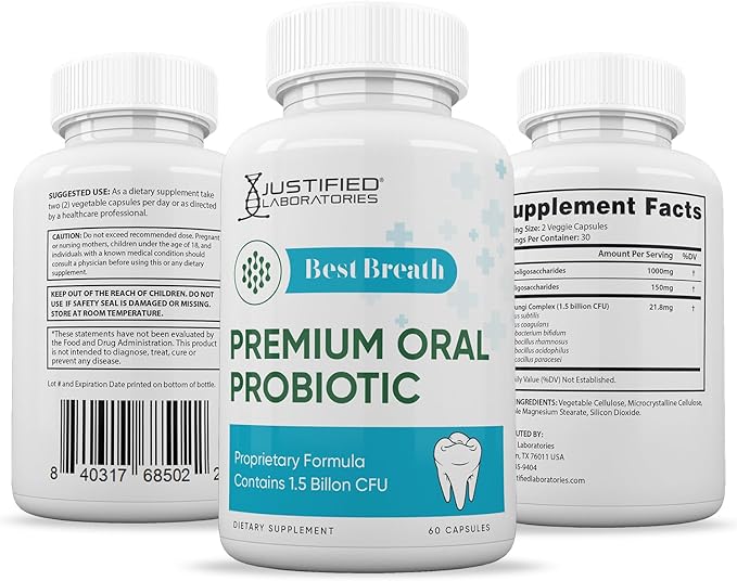 Justified Laboratories Best Breath 1.5 Billion CFU Probiotic Oral Support 60 Capsules