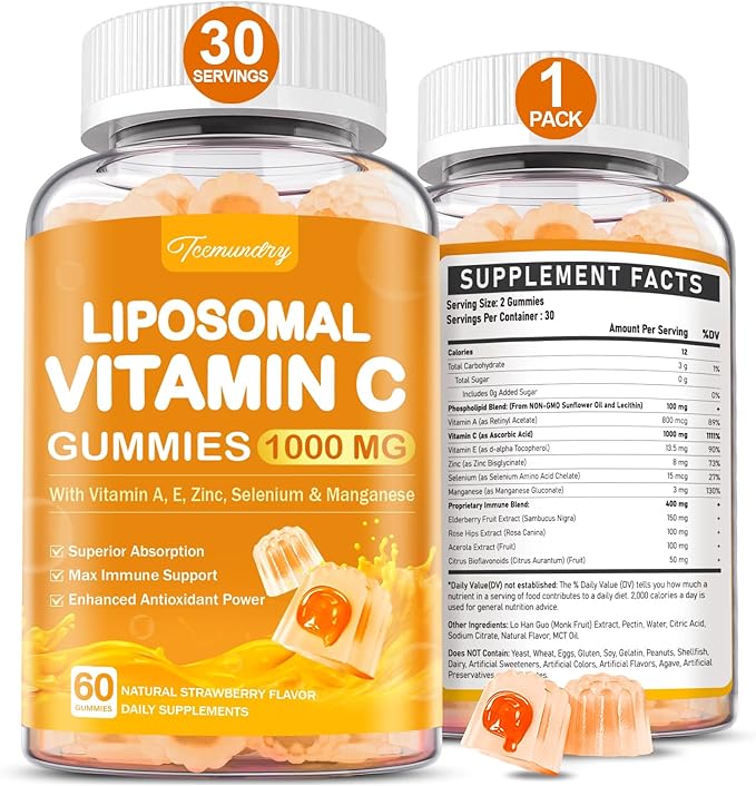 Liposomal Vitamin C Gummies 1000mg for Adults: Vitamin C Chewable Gummy with Zinc Elderberry Vitamins A &amp E