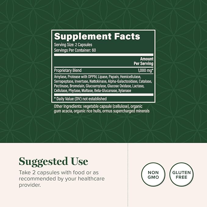 Global Healing - Ultimate Enzymes - Systemic &amp Digestive Enzymes Supplement for Healthy Digestion Immune System Boost &amp Natural Gut Health Digestive Enzyme for Women &amp Men Lipase
