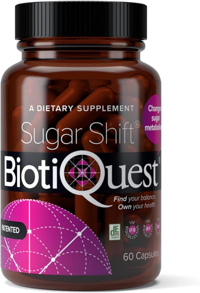 BiotiQuest Sugar Shift Probiotic | Helps Decrease Sugar &amp Carb Cravings and Supports Digestive Balance | 22 Billion CFU | Non-GMO Gluten-Free &amp Vegan | 60 Servings