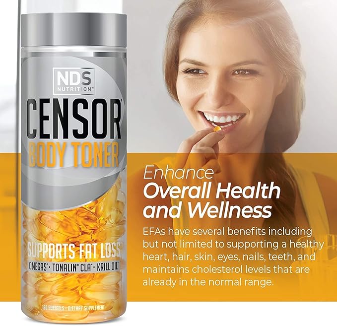 Censor NDS Nutrition Fat Loss and Body Toner with CLA Fish Oil Safflower and Omega 3-6-9 Blend - Dietary Supplement for Improved Energy Metabolism and Health - 180 Softgels