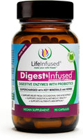 Life Infused Digestive Enzymes with Probiotics – 21 Plant-Based Enzymes with Bromelain Papain Amylase &amp Protease – Digestive Support for Gas &amp Bloating – 72 Trace Minerals &amp Herbs – Vega