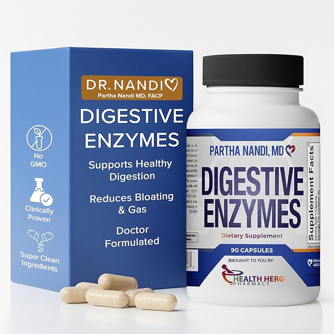 Digestive Enzymes Supplement – Designed to support Gas Bloating &amp Nutrient Absorption – Full Spectrum Protease Amylase Lipase Cellulase Lactase – Vegan Non-GMO Gluten-Free – 90 Capsules