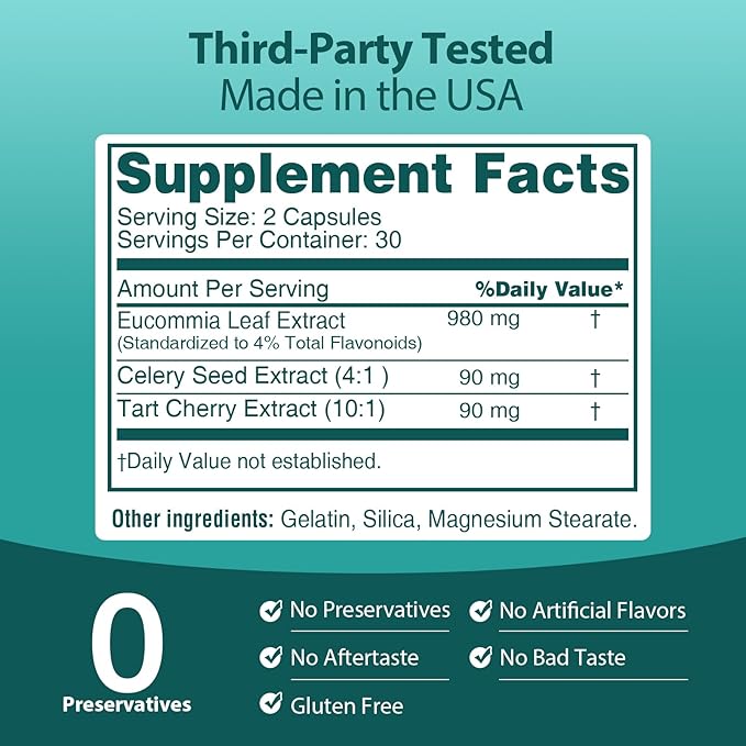 Natural Purge Uric Acid Flush Support Uric Acid Cleanse and Balance Joints and Mobility Tart Cherry Celery Seed and Eucommia Leaf Extract Feet and Joint Support Supplement 60 Capsules