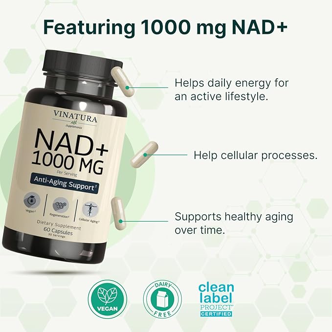 VINATURA NAD Supplement 1000mg - Pure NAD Supplement for Anti-Aging