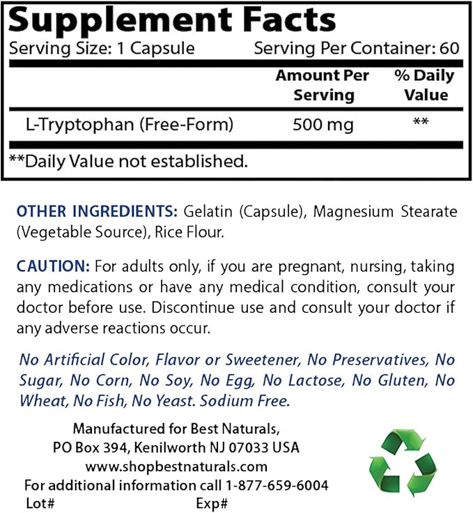 Best Naturals L-Tryptophan 500 mg &amp 5-HTP 200 mg