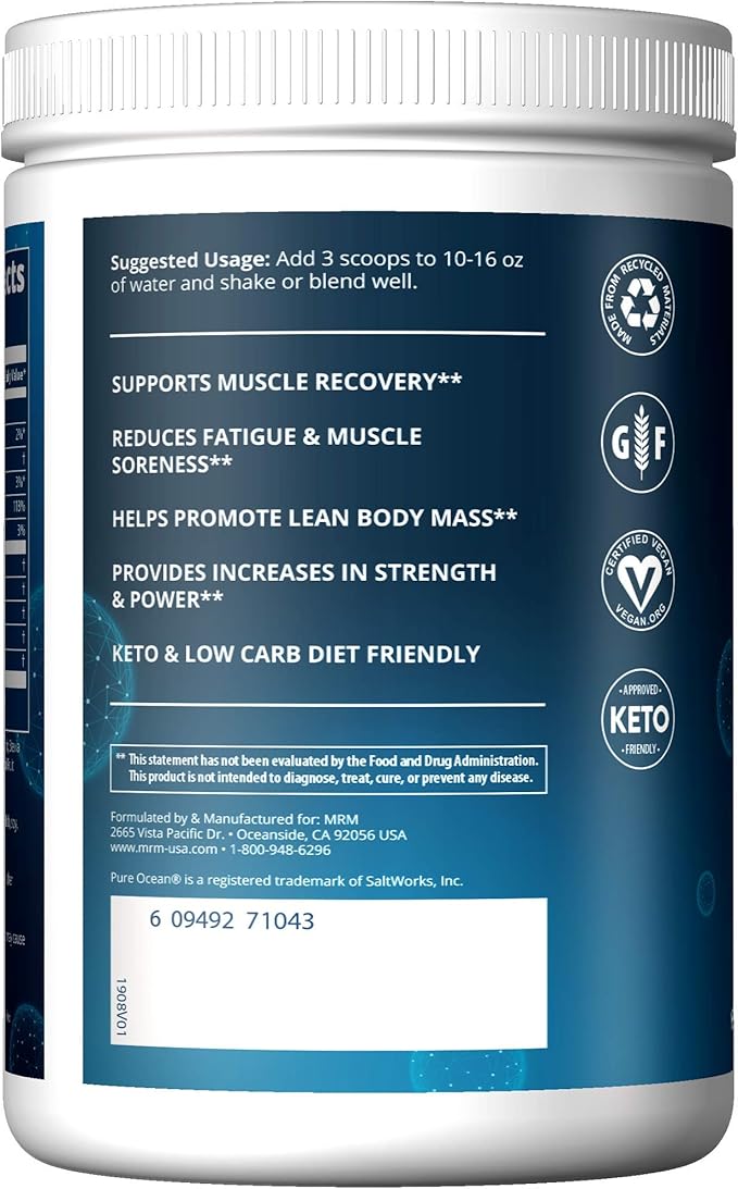 MRM BCAA+G Reload Post‑Workout Powder-For Women &amp Men-BCAA &amp L‑Glutamine with CarnoSyn Beta‑Alanine Amino Acids Muscle Recovery &amp Hydration Keto Vegan Gluten Free - 26 Servings Water
