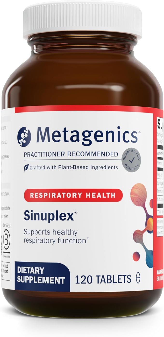Metagenics Sinuplex - Respiratory &amp Immune Support* with Vitamin C (150 mg) Quercetin Stinging Nettle N‑Acetylcysteine &amp Bromelain* - Non‑GMO Gluten‑Free - 120 Tablets