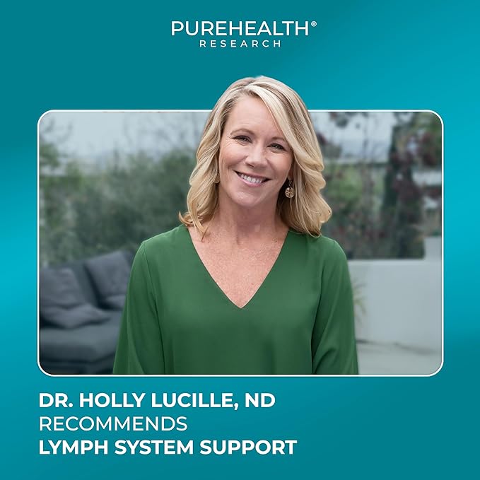 PUREHEALTH RESEARCH Lymph System Support - Lymphatic Drainage Supplement for Women &amp Men - Bromelain Echinacea Dandelion Burdock Root Lemon Powder Kelp Cleavers &amp More - 120 Capsules