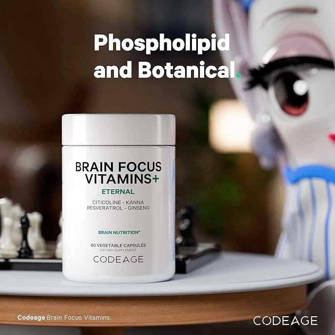 Codeage Brain Focus Vitamins+ Nootropic Supplement with Citicoline as Cognizin Panax Ginseng Resveratrol Gotu Kola Vitamin B12 Methylcobalamin - Liposomal Delivery - Non-GMO - 60 Capsules
