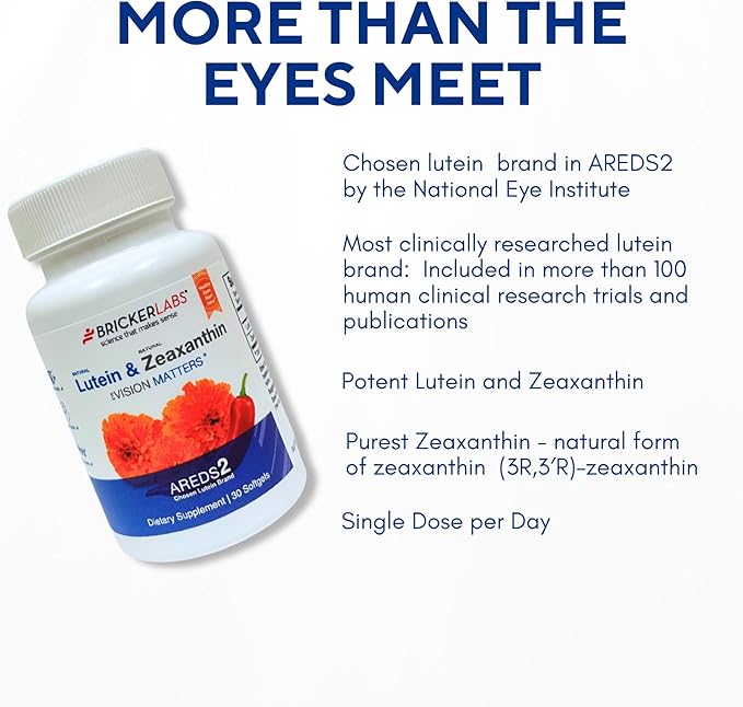 Bricker Labs Natural Lutein + Zeaxanthin Eye Supplement – Supports Eye Brain and Skin Health with Macular Carotenoids Superior Bioavailability AREDS2 Chosen Lutein Source – 60 Soft Gels
