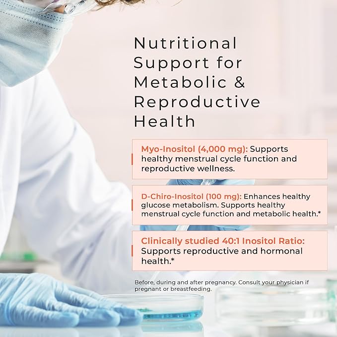 Myo-Inositol &amp D-Chiro Inositol Powder - Fertility Supplement for Women &amp Men - 40:1 Ratio Hormone Balance Reproductive Support Glucose Metabolism - Unflavored - 30 Day Supply