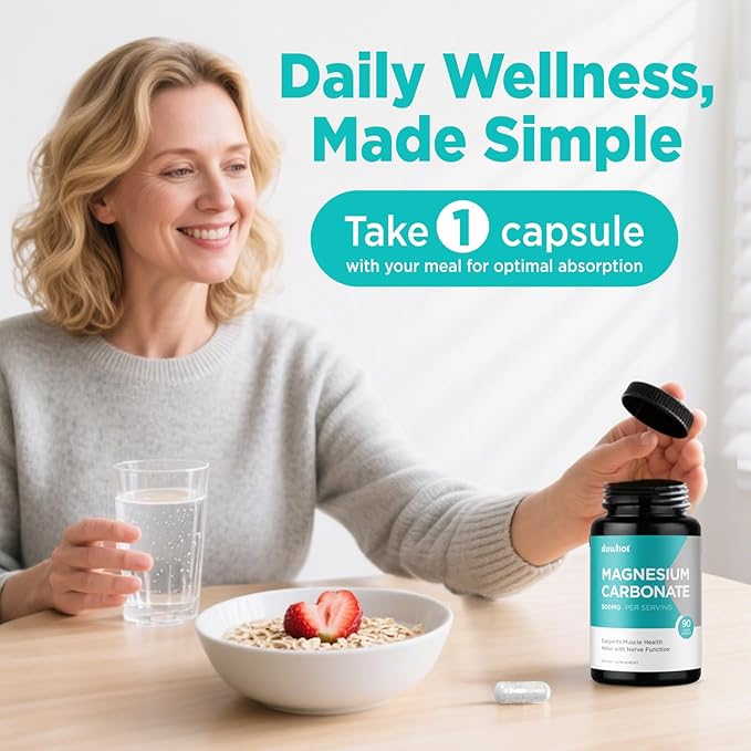Magnesium Carbonate 500mg High Absorption Supplement for Digestive Health Muscle &amp Nerve Function 3 Month Supply Vegan Non-GMO Gluten-Free 90 Capsules
