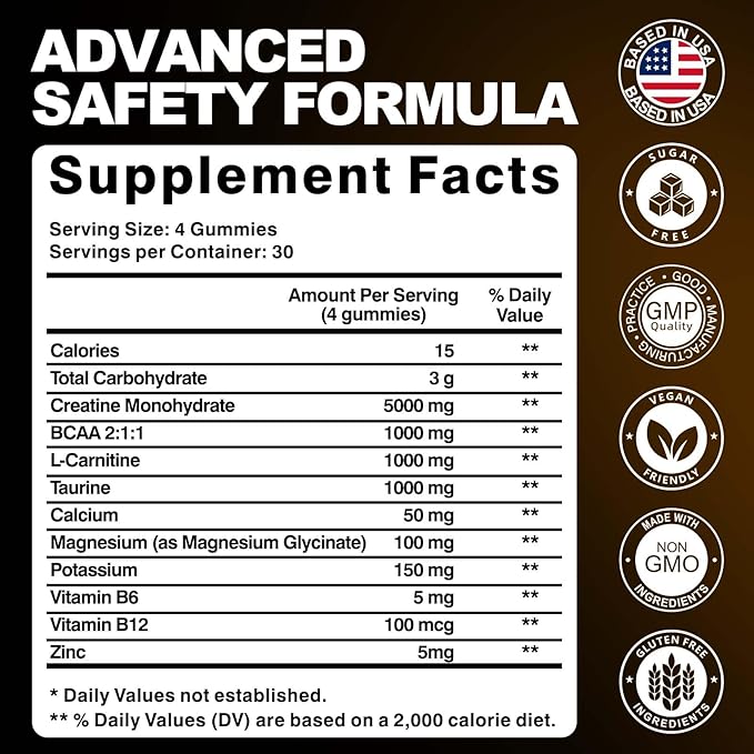 KUKALY Creatine Monohydrate Gummies for Men &amp Women 8500MG Creatine Gummies Sugar Free Pineapple Flavored with L-Taurine BCAA 2:1 B12 B6 for Boost Strength Focus &amp Endurance Vegan Non-GMO