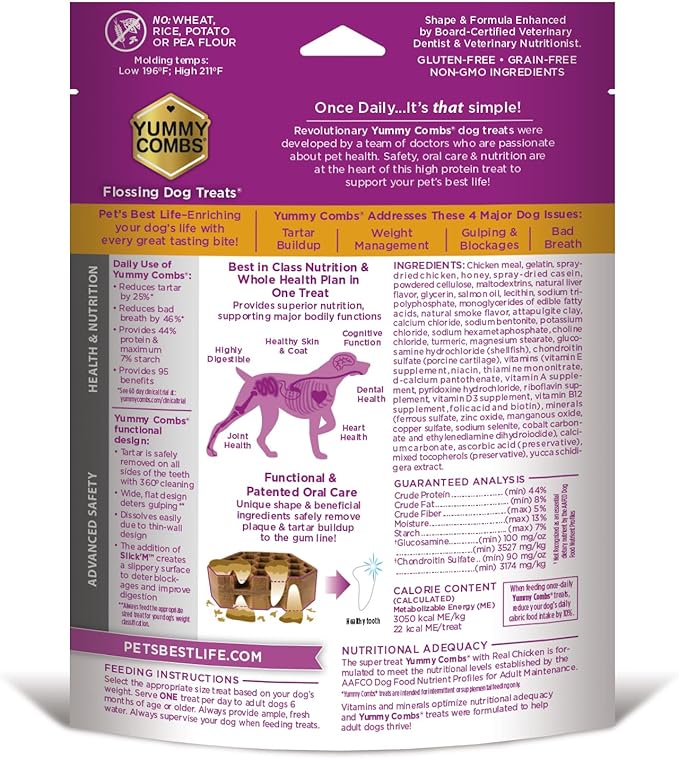 Yummy Combs Dog Dental Treats – Vet VOHC Approved Removes Tartar &amp Cleans Teeth – Yummy High Protein Chicken Treat for Extra Small Dogs (Mini Pack 30 Count)