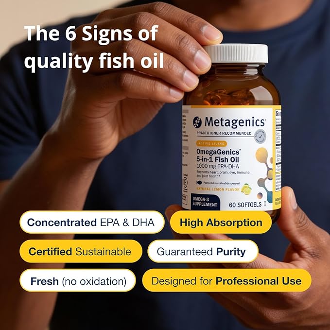 Metagenics OmegaGenics EPA-DHA 1000 mg - High Potency Omega-3 Fish Oil Supplement for Heart Brain &amp Joint Health* - Sustainably Sourced - 120 Softgels