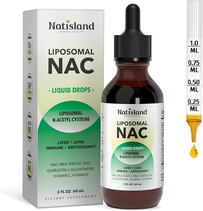 Liposomal Liquid NAC Drops NAC Supplement N-Acetyl Cysteine NAC 600 mg with Milk Thistle &amp Quercetin for Adults &amp Kids Liver &amp Lung Immune &amp Antioxidant Support Skin &amp Cellula