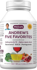 ANDREW LESSMAN Andrew's Five Favorites 120 Capsules - Provides 200mg Each of Coenzyme Q-10 Resveratrol EGCG Pomegranate and Alpha Lipoic Acid Powerful Anti-Oxidant Support No Additives