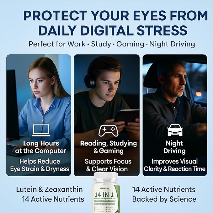 Evervision 14 in 1 Advanced Eye Formula Neurobella Eye Vitamin and Mineral Supplement with Zinc Lutein Zeaxanthin &amp Bilberry Extract 60 Capsules (1)