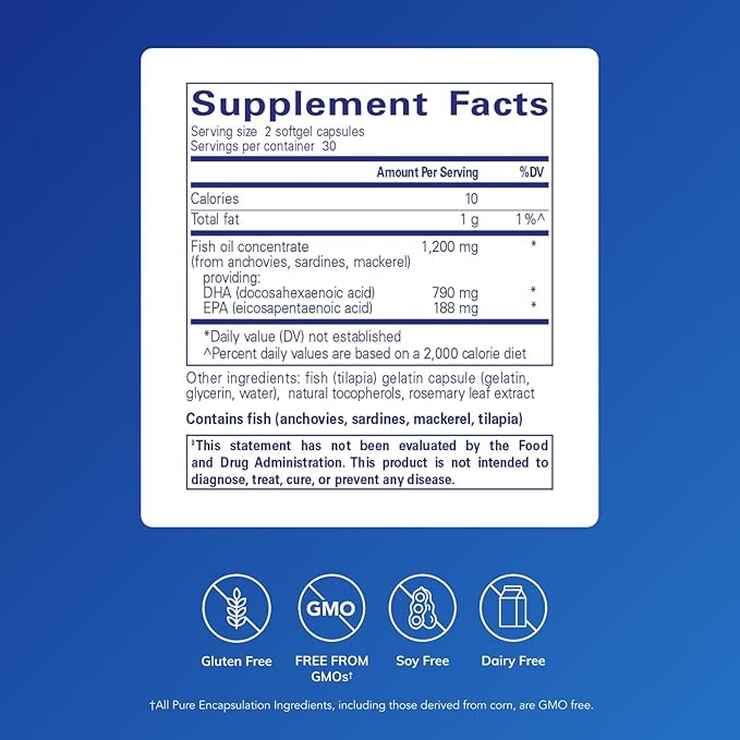 Pure Encapsulations DHA Ultimate | Eco-Friendly Supercritical CO2 Extracted DHA Fish Oil Concentrate | 60 Softgel Capsules