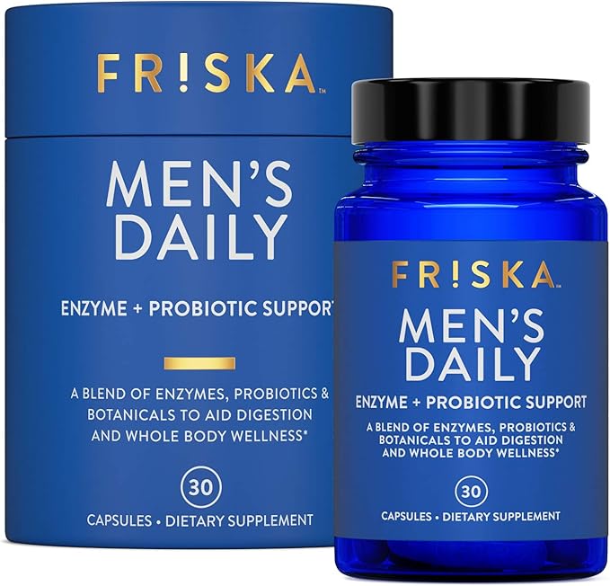 FRISKA Mens &amp Nightly Probiotic Bundle | Digestive Enzymes &amp Probiotics Supplement | Male &amp Nightime Digestion &amp Bloating Support | 30 Capsules per Bottle