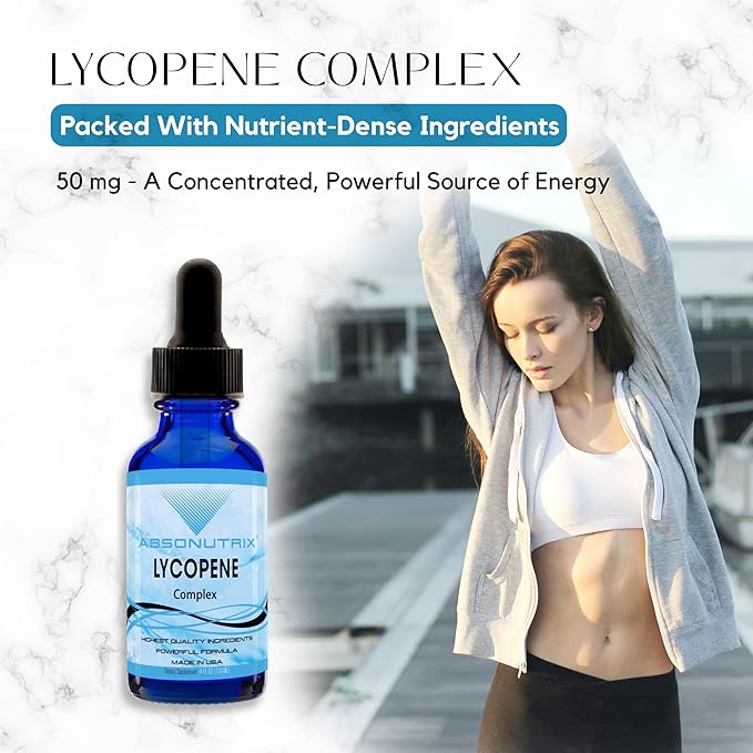 Absonutrix Lycopene Complex- 50 mg 4 Oz Bottle 200 Highly Potent Servings Pure Ingredients Third-Party Tested Quick Absorption GMP-Certified Non-GMO Cruelty-Free Products Made in USA