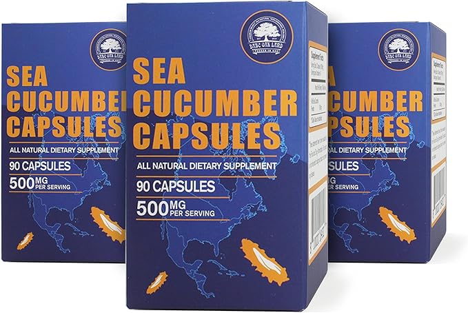 Sea Cucumber Wild Caught Capsules Sea Cucumber Natural Extract Supplement Super Natural Antioxidant Immune Builder Cartilage Protection - 90 Capsules 500mg/Bottle - Three Bottles