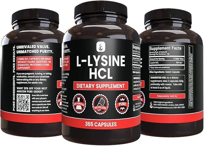 PURE ORIGINAL INGREDIENTS L-Proline and L-Lysine HCL Bundle 365 Capsules Each No Magnesium or Rice Fillers Always Pure