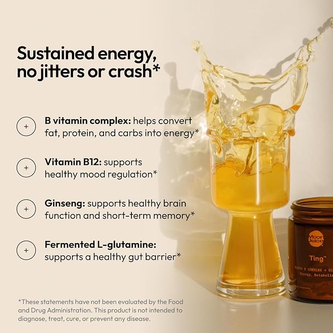 Moon Juice Ting - Vitamin B Complex Powder Supplement - Methylated B12 Folate Ginseng L-Glutamine &amp B Vitamins Caffeine Free Energy &amp Digestion Support Sugar Free Mango 1.8 oz 25 Servi
