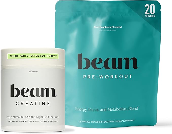 Beam Creatine Monohydrate + Pre Workout Bundle – Strength Endurance &amp Muscle Recovery Stack – Clean Energy &amp Hydration Support Third-Party Tested for Peak Training Performance