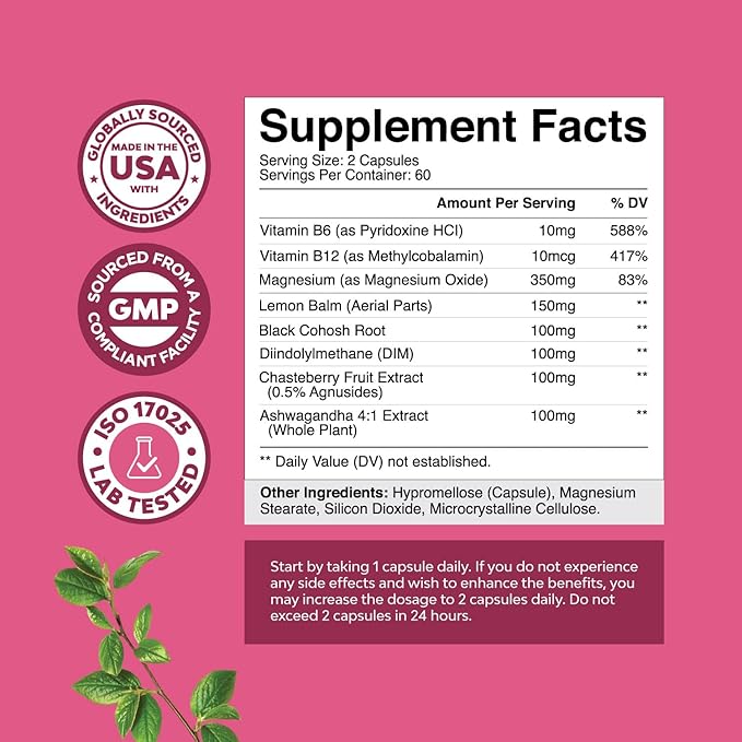 Bundle of PMS Support Supplement for Women with DIM Chasteberry Black Cohosh &amp Ashwagandha and Krill Omega 3 Fish Oil Softgels 500mg - Concentrated Krill EPA &amp DHA - Burpless Fatty Acids Sup