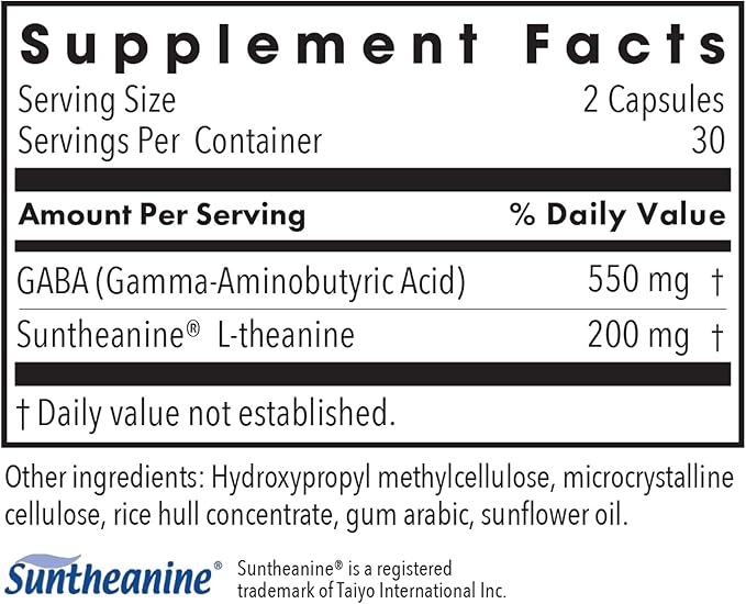 Allergy Research Group ARG 200 mg of Zen - Supports Calm and Stress Balance - Delivers 200 mg L-Theanine &amp 550 mg GABA per Serving - Vegetarian &amp Hypoallergenic - 30 Servings - 60 Capsules