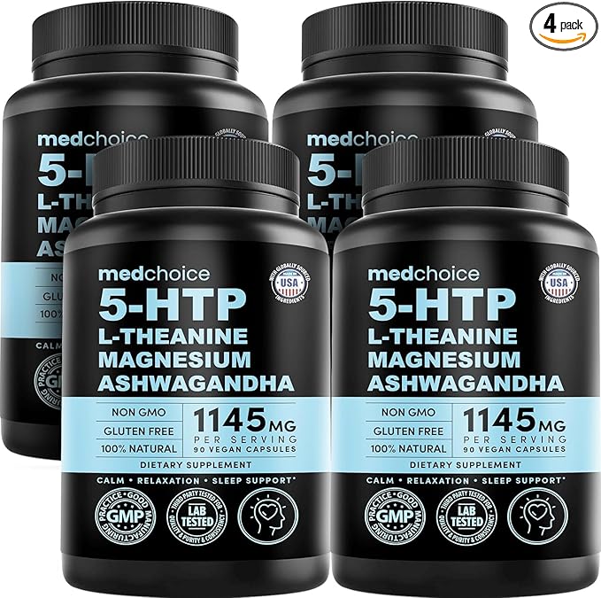 15-in-1 Mood Support Supplement - 5HTP 200mg Capsules with L-Theanine Magnesium Ashwagandha GABA Supplements 5 HTP Supplements with St. John's Wort and L-Tryptophan - 1145mg (90 Count Pack of 4)