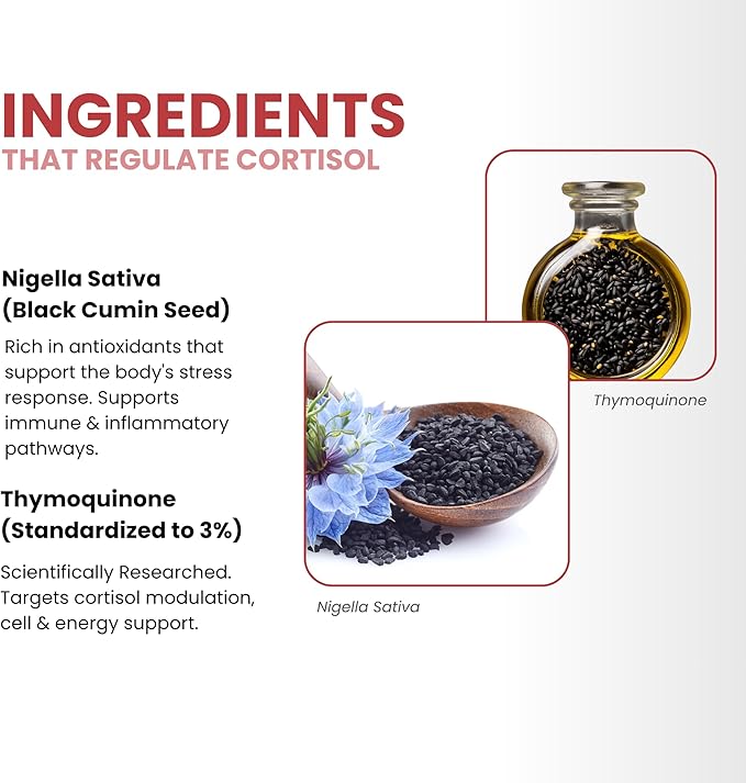 CORTISOL Manager Tablets | Stress Relief Improved Metabolism Body Detox &amp Sleep Support | Black Seed Oil Capsules with 3% Thymoquinone | Cortisol Supplements for Women &amp Men | 60 Softgel